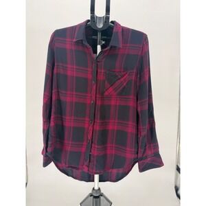 Rails Plaid Button Up Shirt M Black Red Flannel Soft Lightweight Casual Women